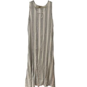 NATURAL IMPRESSIONS CREAM WITH SHIMMERY SILVER STRIPES MAXI DRESS LARGE